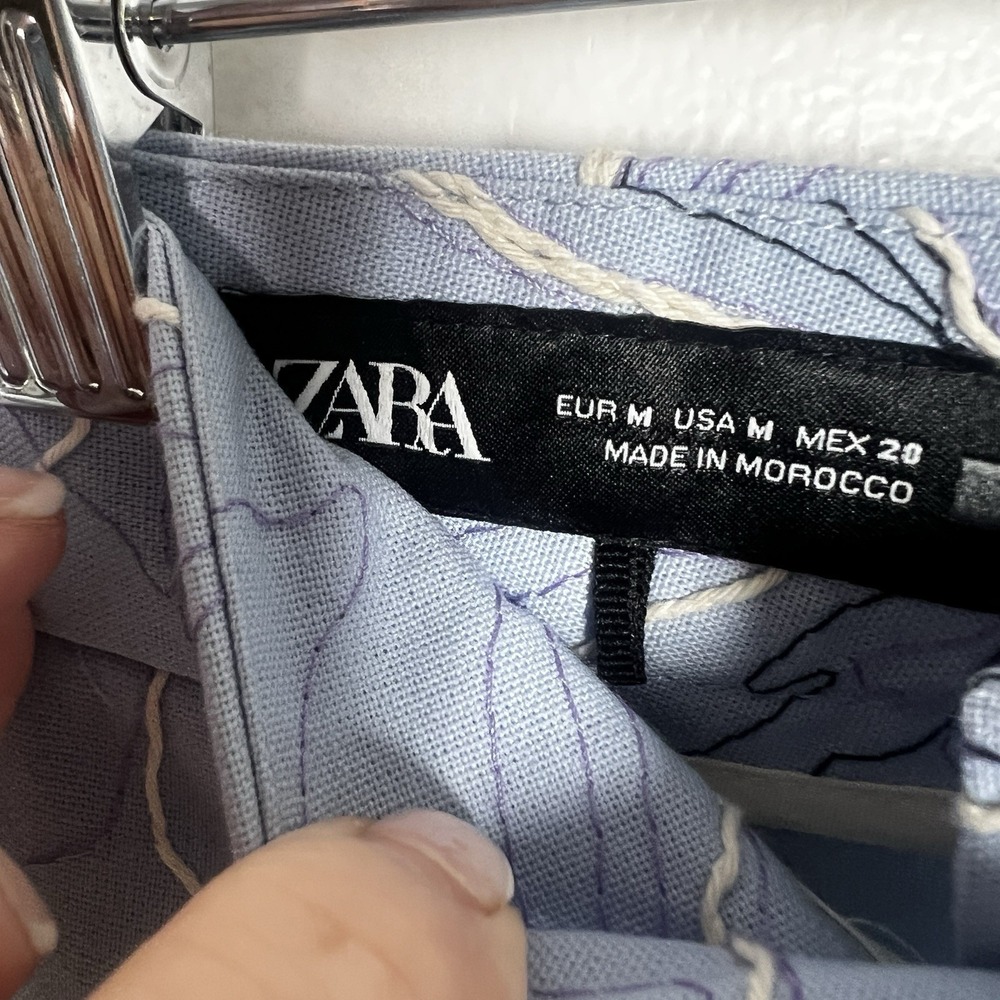 Zara Size Medium Blue Floral Embroidery High Rise Ankle Pleated Pants NWOT - Picture 10 of 14